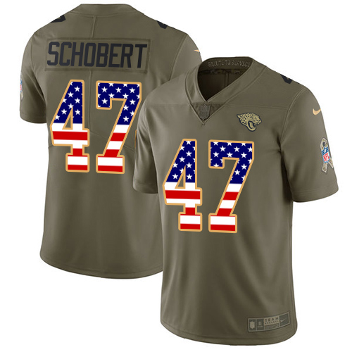 Jacksonville Jaguars #47 Joe Schobert Olive USA Flag Youth Stitched NFL Limited 2017 Salute To Service Jersey